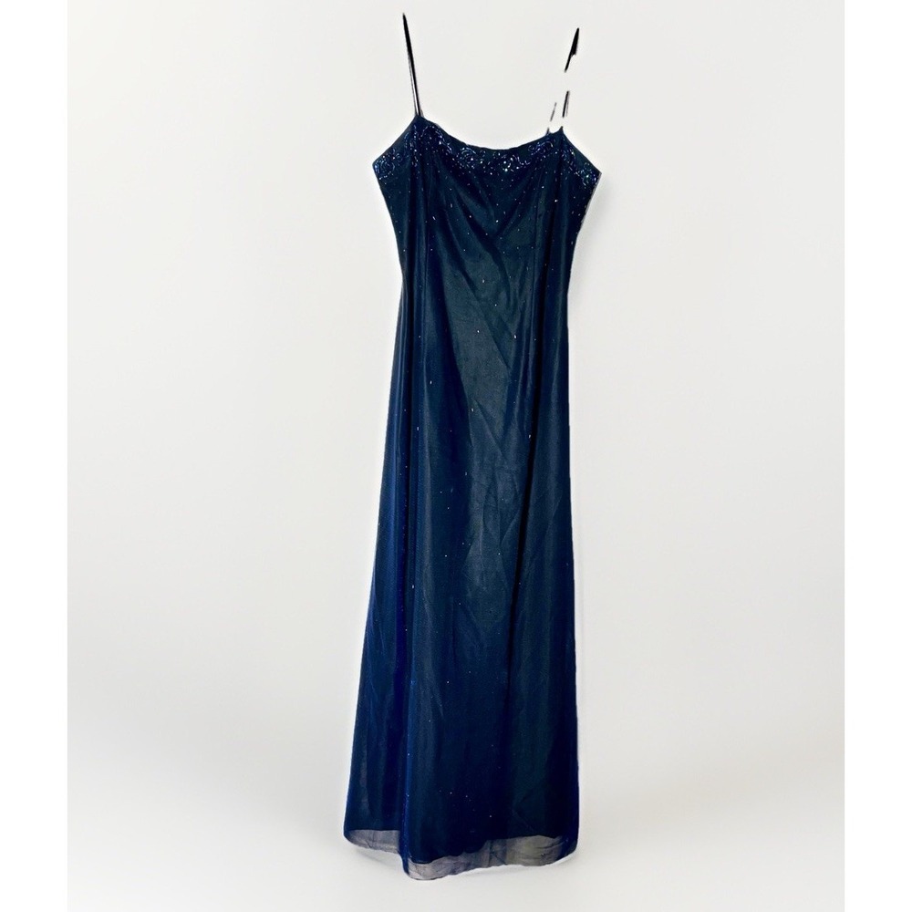 Cache Y2K Dark Blue Beaded Embellished Homecoming Dress Size 8 Spaghetti Strap